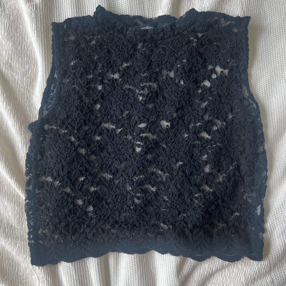Ambiance Black Lace Sleeveless Blouse with Mandarin Collar